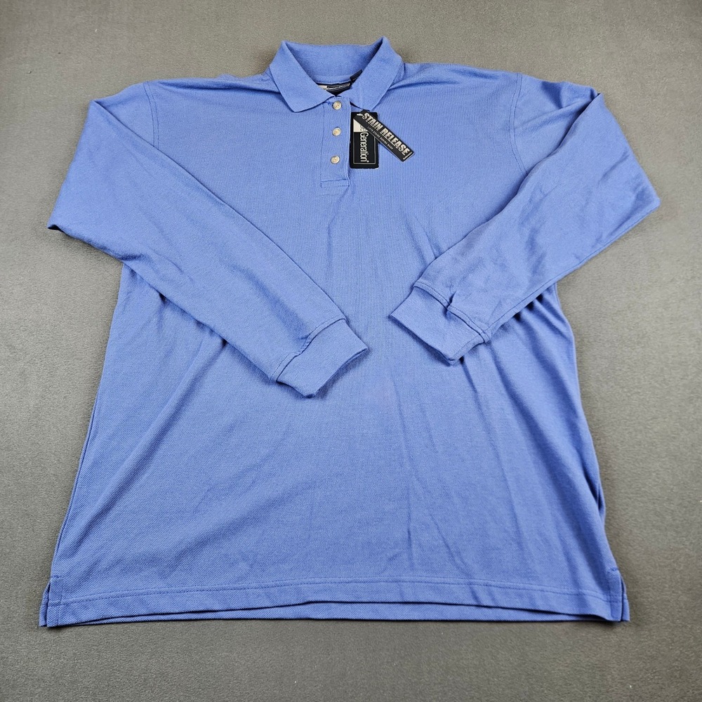 Blue Generation Long Sleeve Polo Shirt XL Periwinkle Stain Release Pique Knit